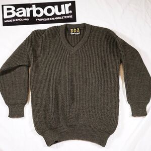 VTG Barbour Marl Knit Fisherman V-Neck Sweater Made in England Brown Size 36